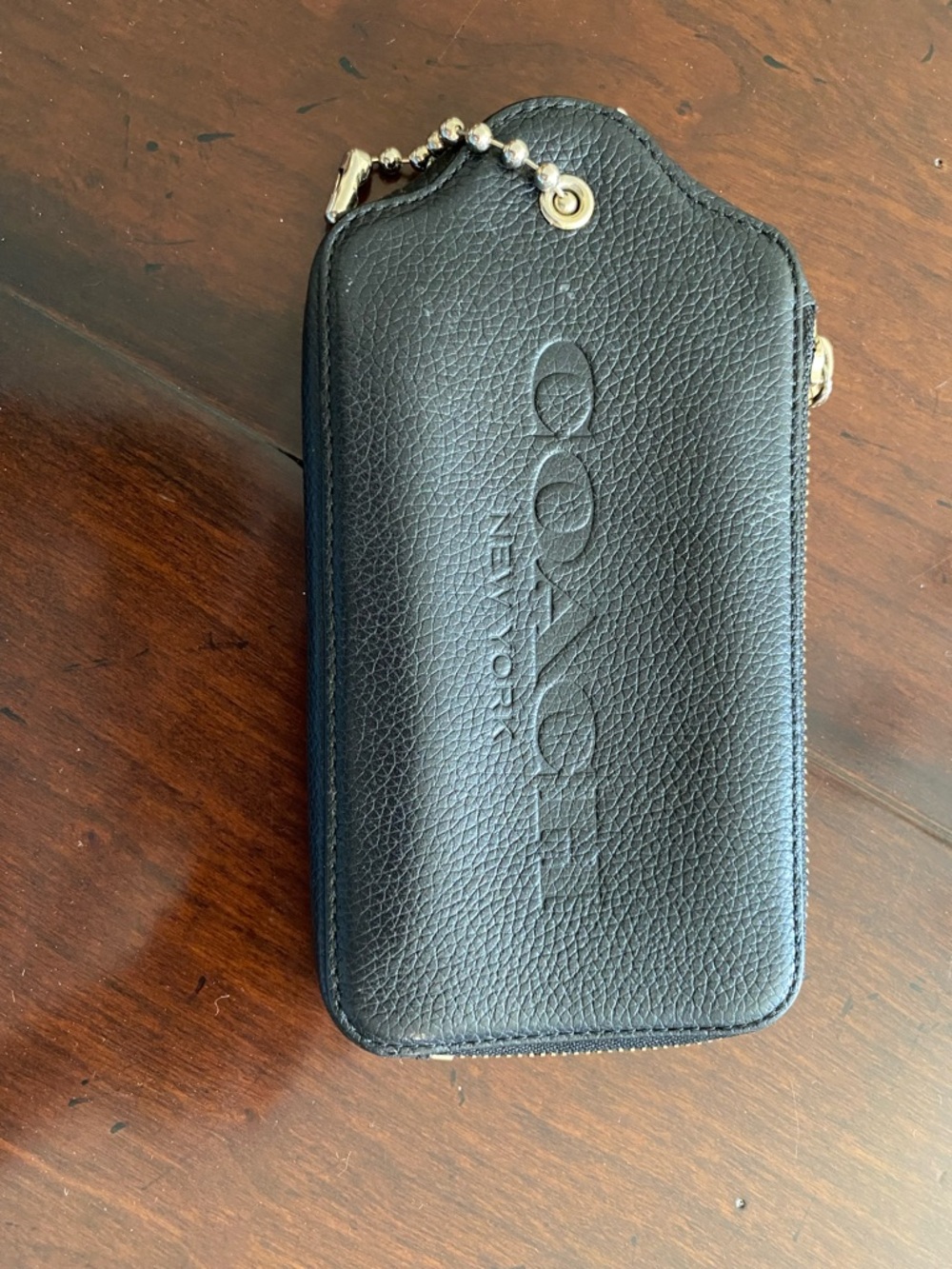 Coach Black Pebbled Leather Zip Pouch with Chain Pull